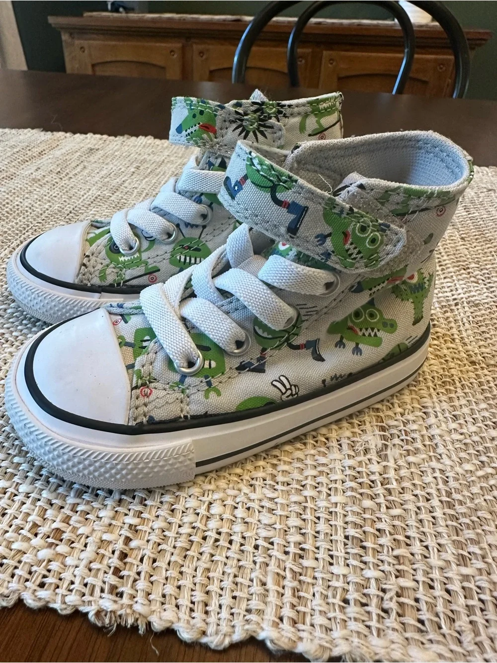 Converse Kids High-Top Sneakers in White with Green Monster Print